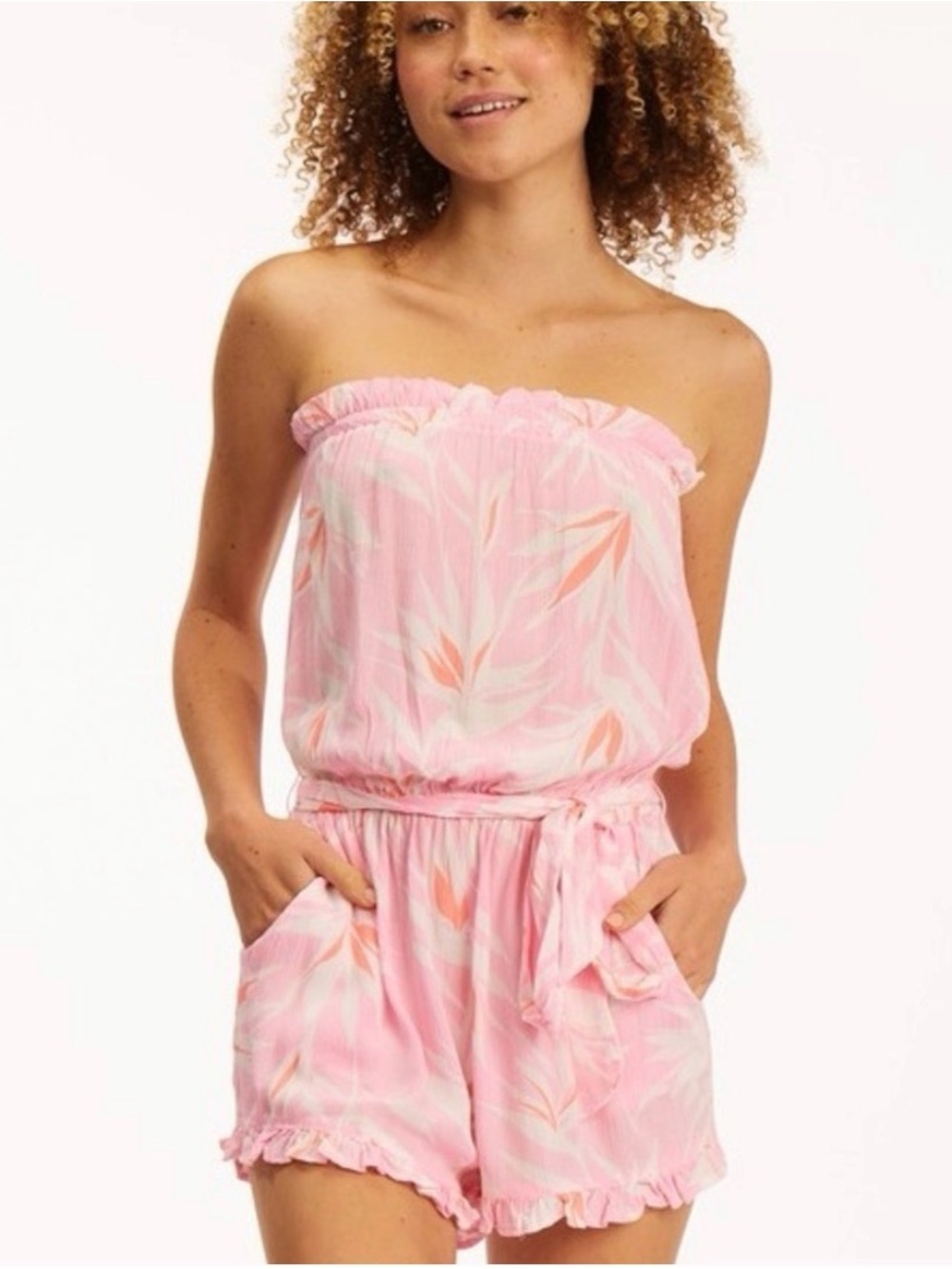 Billabong Pink Tropical Strapless Romper